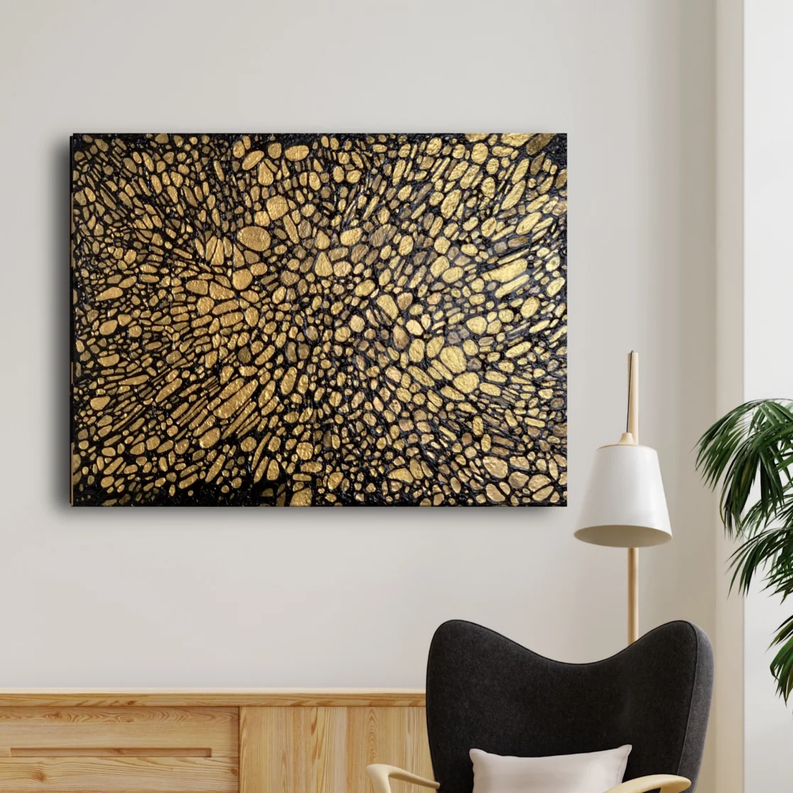 Large abstract gold black painting Julia Brinkfrau Online Gallery