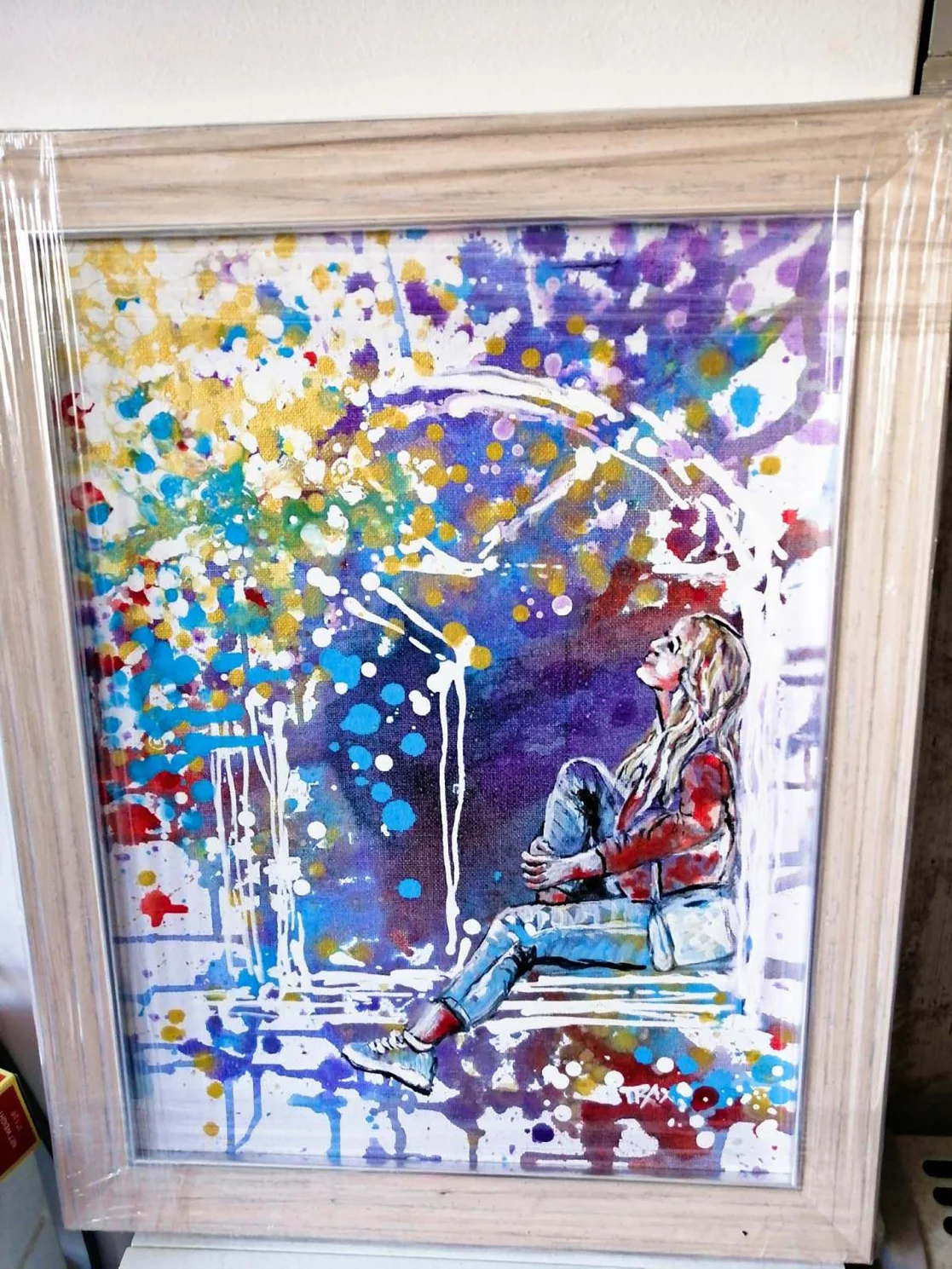 Colorful Abstract Window with Girl and Stars Painting | Diana Dimova-TRAXI  | Online Gallery, image size:1117x1489