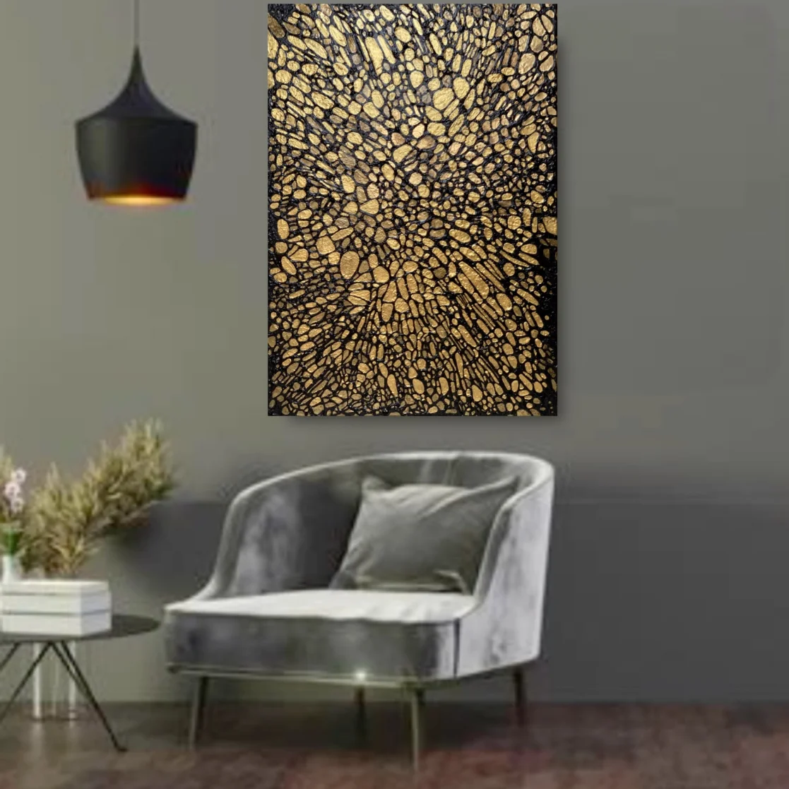 Large abstract gold black painting Julia Brinkfrau Online Gallery