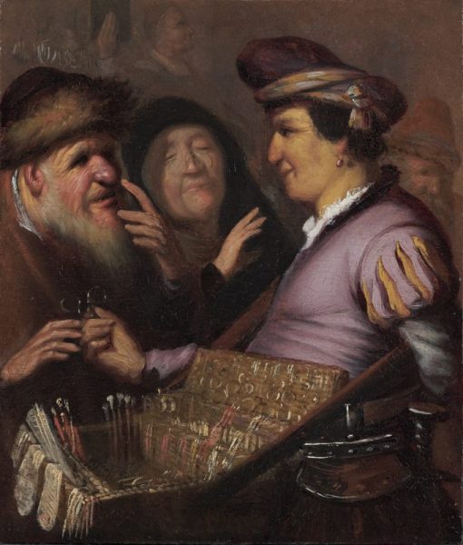 De brillenverkoper. Een van de vroegste schilderijen van Rembrandt (1623 of 1624), en onderdeel van een serie over de zintuigen